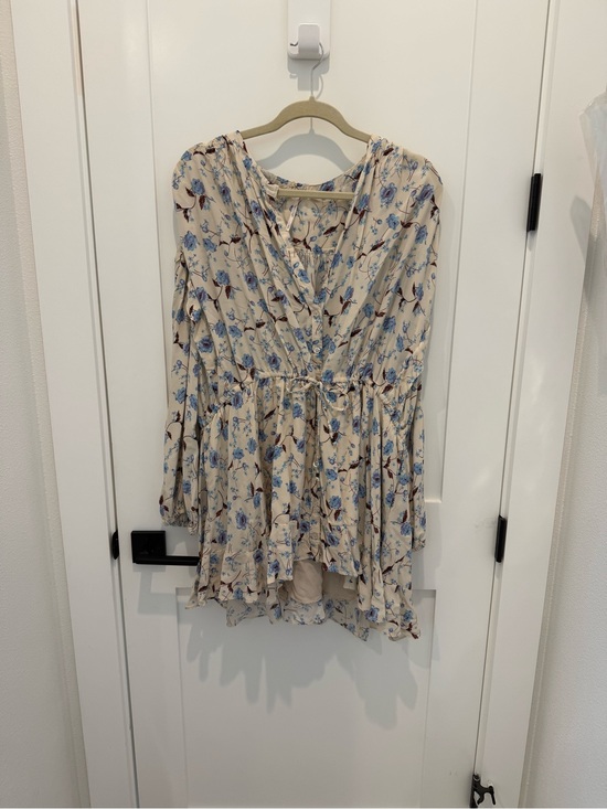 Free People Dresses & Skirts - Free People Cream Mini Dress with Blue Floral Print